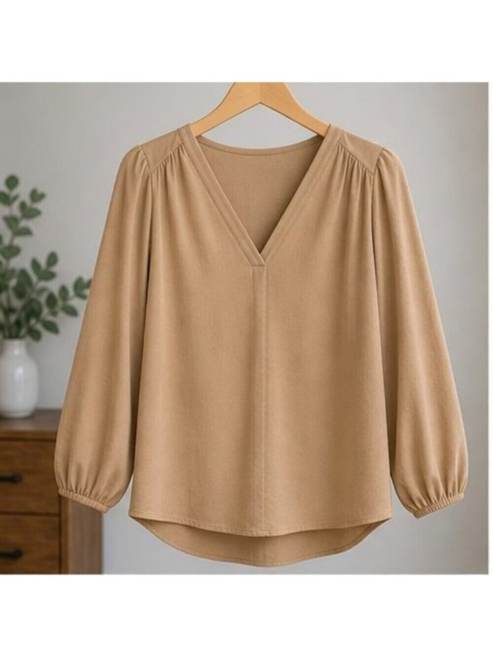 Camel V Neck Top